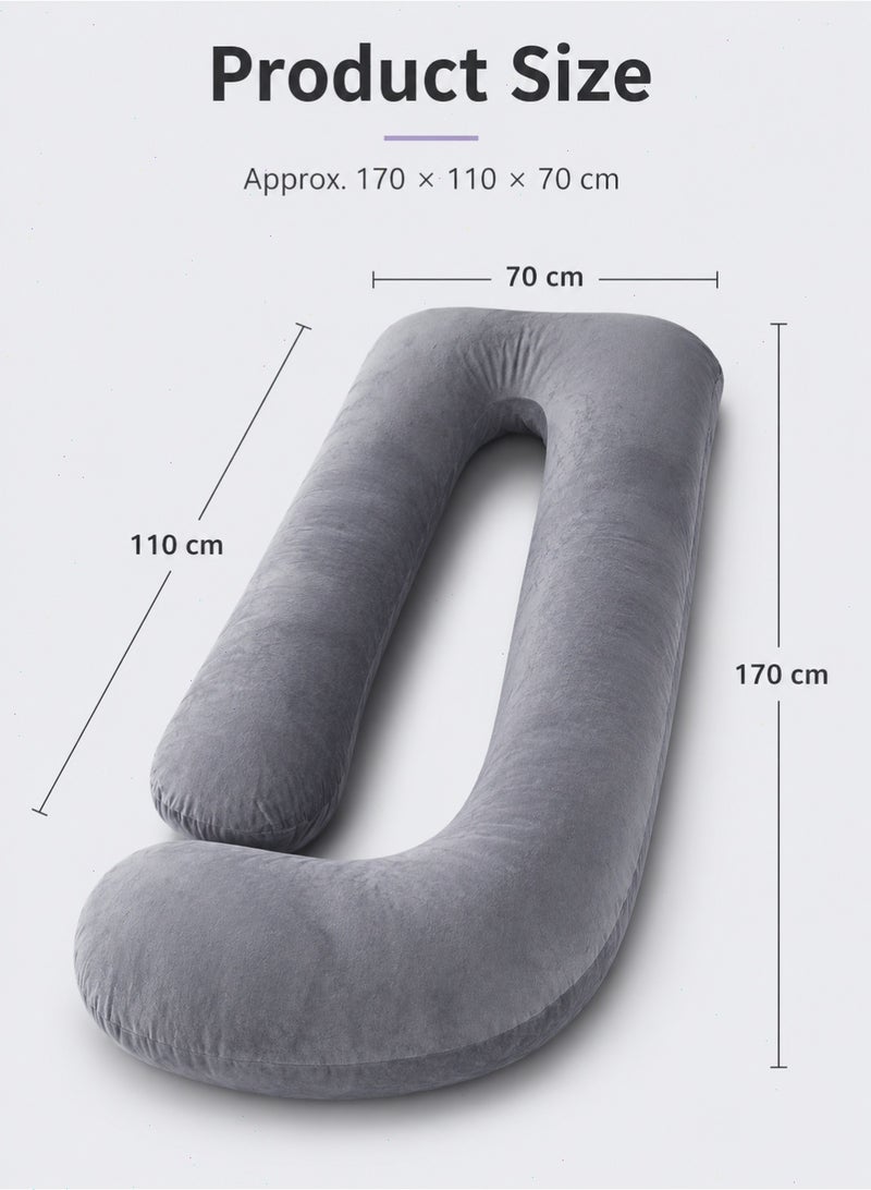 Pregnancy Pillow, Grey U-Shaped Full Body Maternity Pillow with Removable Washable Velvet Cover for Sleeping, Nursing and Relaxing - Image 2