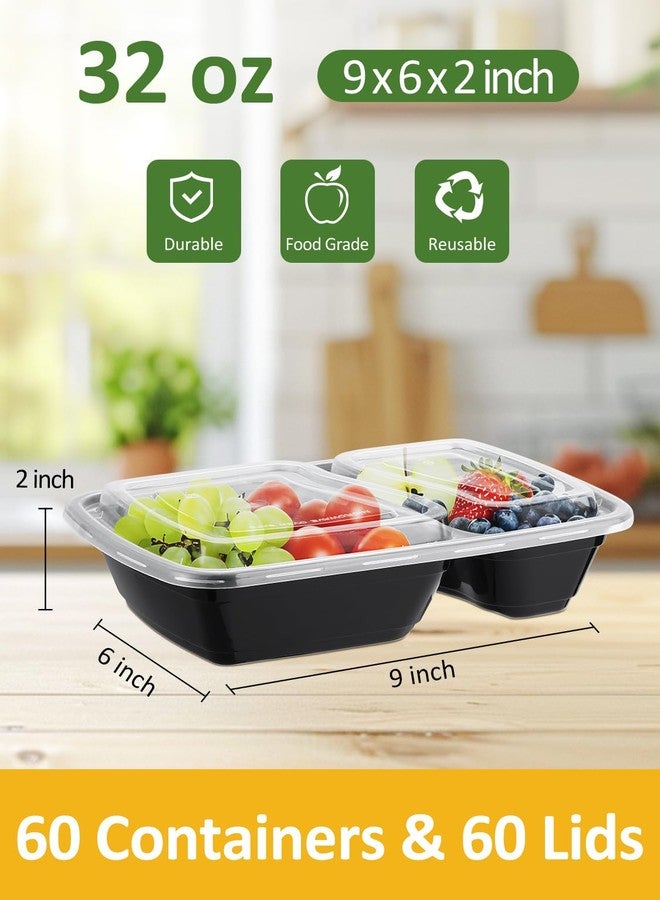 NEEBAKE 60 Sets 32oz Meal Prep Containers 2 Compartment - Plastic Food Storage Containers 2 Compartments with Lids - Image 2