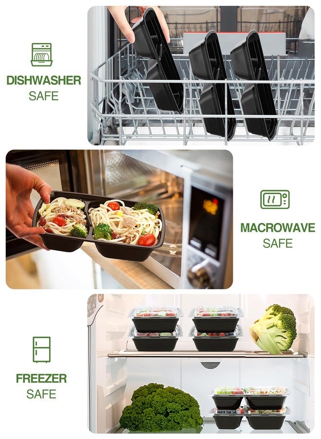 NEEBAKE 60 Sets 32oz Meal Prep Containers 2 Compartment - Plastic Food Storage Containers 2 Compartments with Lids - Image 4