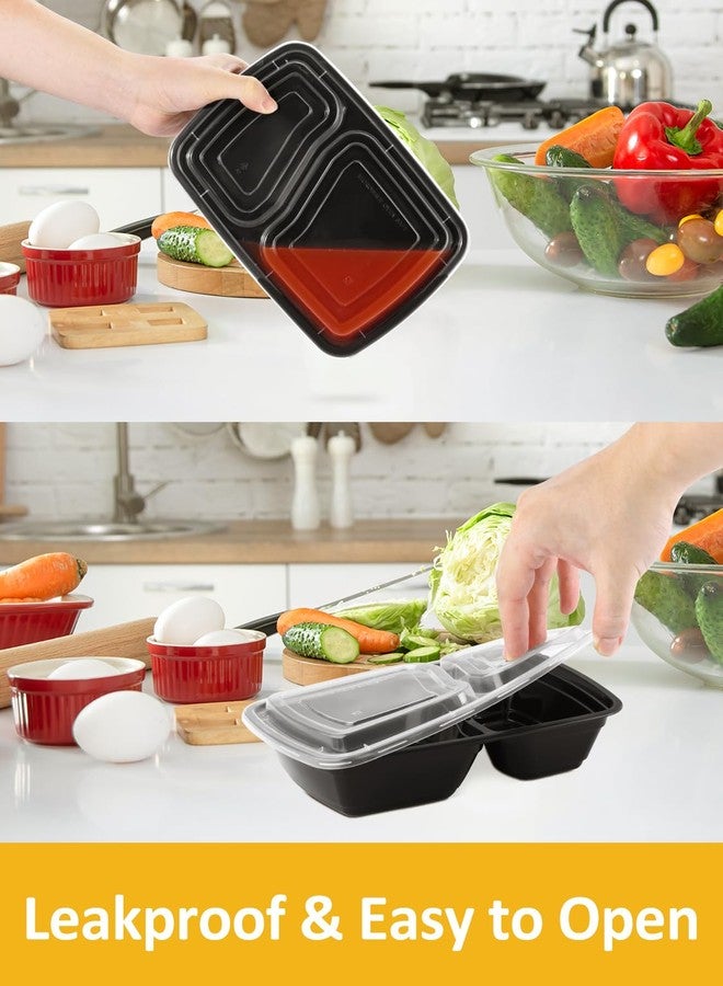 NEEBAKE 60 Sets 32oz Meal Prep Containers 2 Compartment - Plastic Food Storage Containers 2 Compartments with Lids - Image 3
