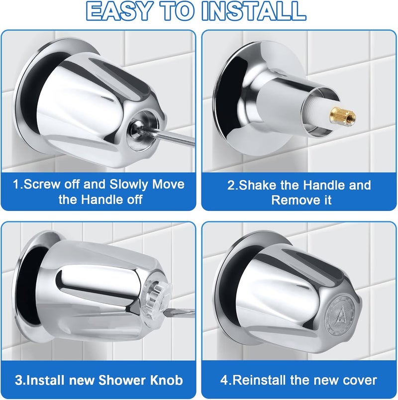 UCDETD 3 Piece Shower Knob Replacement, Compatible with Price Pfister Verve and Bathtub Shower Faucet Handle Include Hot/Cold/Diverter Shower Knob and Flange Base (Polished Chrome) - Image 2