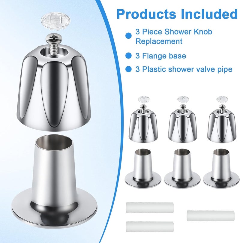 UCDETD 3 Piece Shower Knob Replacement, Compatible with Price Pfister Verve and Bathtub Shower Faucet Handle Include Hot/Cold/Diverter Shower Knob and Flange Base (Polished Chrome) - Image 3