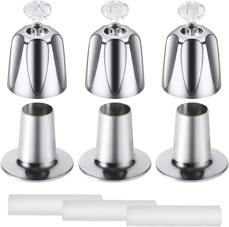 UCDETD 3 Piece Shower Knob Replacement, Compatible with Price Pfister Verve and Bathtub Shower Faucet Handle Include Hot/Cold/Diverter Shower Knob and Flange Base (Polished Chrome) - Image 1