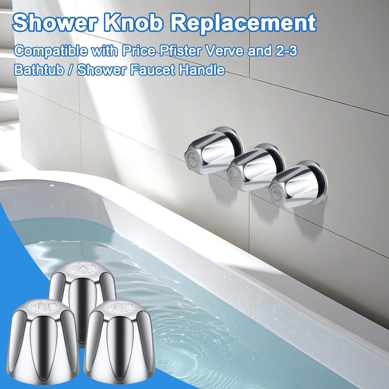 UCDETD 3 Piece Shower Knob Replacement, Compatible with Price Pfister Verve and Bathtub Shower Faucet Handle Include Hot/Cold/Diverter Shower Knob and Flange Base (Polished Chrome) - Image 4