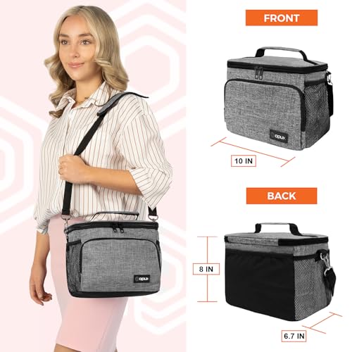 opux Insulated Lunch Bag for Men Women Soft Lunch Box for Office Work School Picnic Leakproof Lunch Cooler Bag with Shoulder Strap for Kid Adult Boy Girl Medium Lunchbox Lunch Tote Heather Gray - Image 3