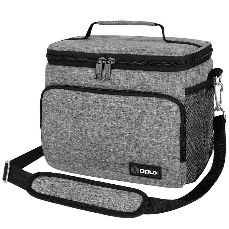 opux Insulated Lunch Bag for Men Women Soft Lunch Box for Office Work School Picnic Leakproof Lunch Cooler Bag with Shoulder Strap for Kid Adult Boy Girl Medium Lunchbox Lunch Tote Heather Gray - Image 2