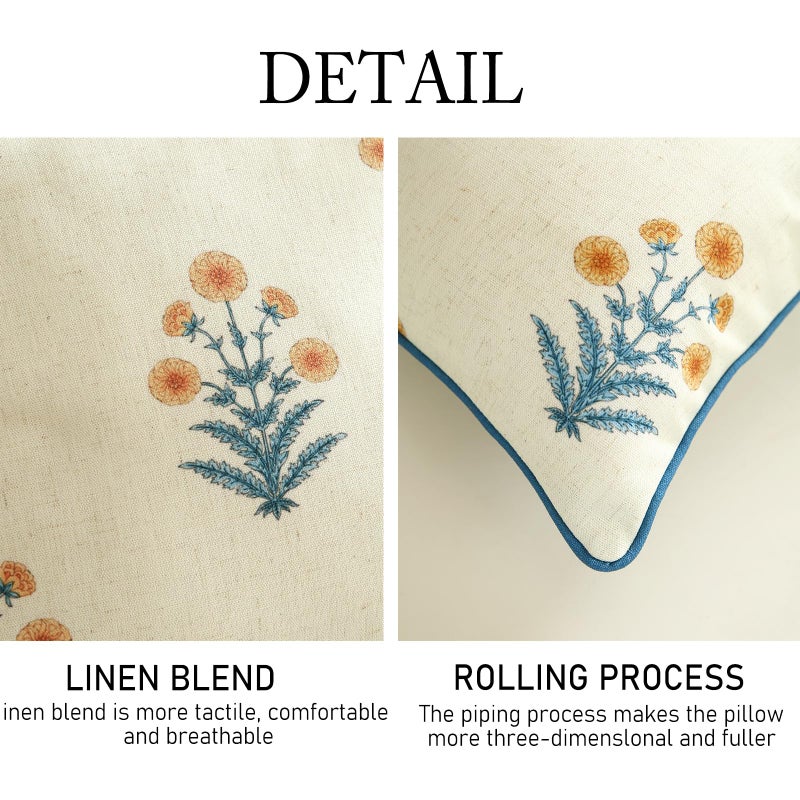 ISAENNE Design Square Simple Elegant Linen Throw Pillow Covers 18"x18" Pack of 2, Blue Yellow Floral Pattern Cushion Covers Decor Pillowcases for Bed,Living Room,Outdoor,Car - Image 4