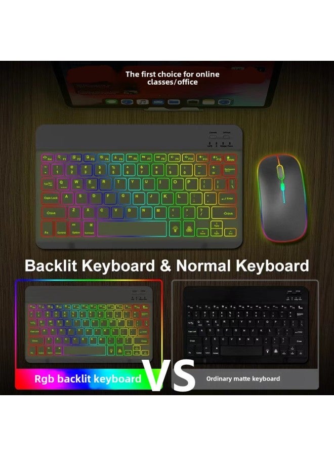 Backlit Thai Bluetooth Keyboard And Mouse With Lights For Ipad Tablet Wonderful Control 10 Inch Three-color Light Rechargeable-Color:10 Inch Colorful Backlit Dual-Mode Backlit Mouse-White-Product Ty - Image 1