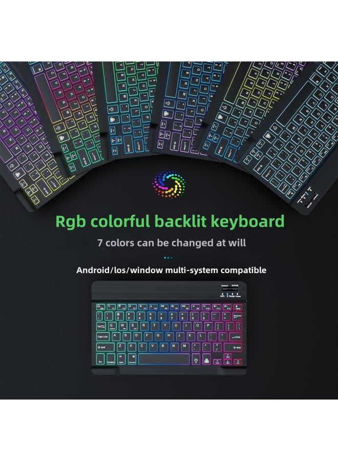 Backlit Thai Bluetooth Keyboard And Mouse With Lights For Ipad Tablet Wonderful Control 10 Inch Three-color Light Rechargeable-Color:10 Inch Colorful Backlit Dual-Mode Backlit Mouse-White-Product Ty - Image 2