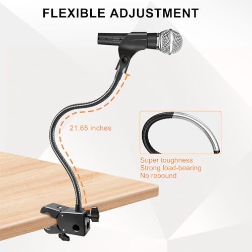 Khazylorr Microphone Stand, Versatile Mic Arm for Desk Pole Tripod, Gooseneck Mic Stand Desk Mount with Super Clamp Mic holder and 3/8" to 5/8" Adapter, Fits for Blue Snowball and Other Microphones (21 Inch) - Image 2