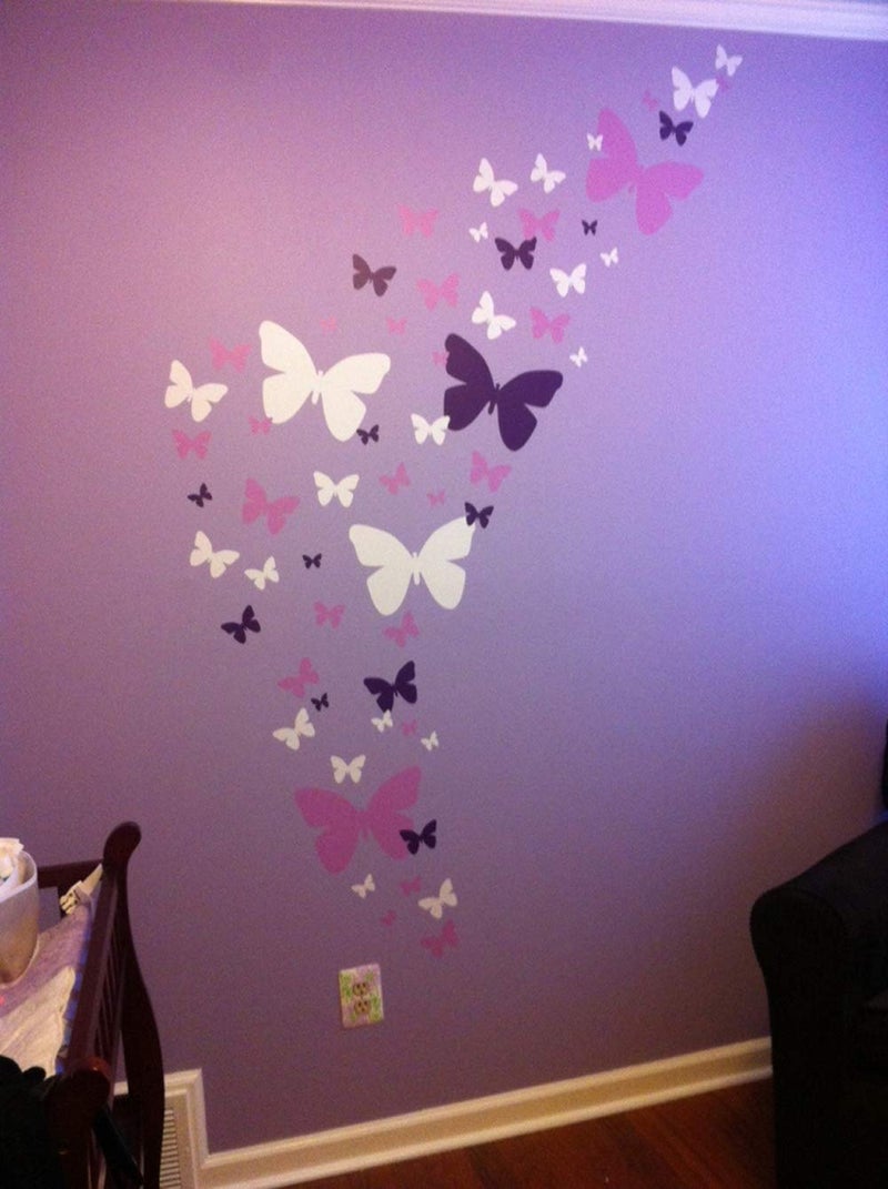 Create-A-Mural Butterfly Wall Decals Teen Girls Wall Stickers Art for Bedroom Kids Room Decor Nursery Decorations Toddler Playroom (Lilic,Lavender,White) - Image 1