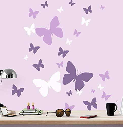 Create-A-Mural Butterfly Wall Decals Teen Girls Wall Stickers Art for Bedroom Kids Room Decor Nursery Decorations Toddler Playroom (Lilic,Lavender,White) - Image 3