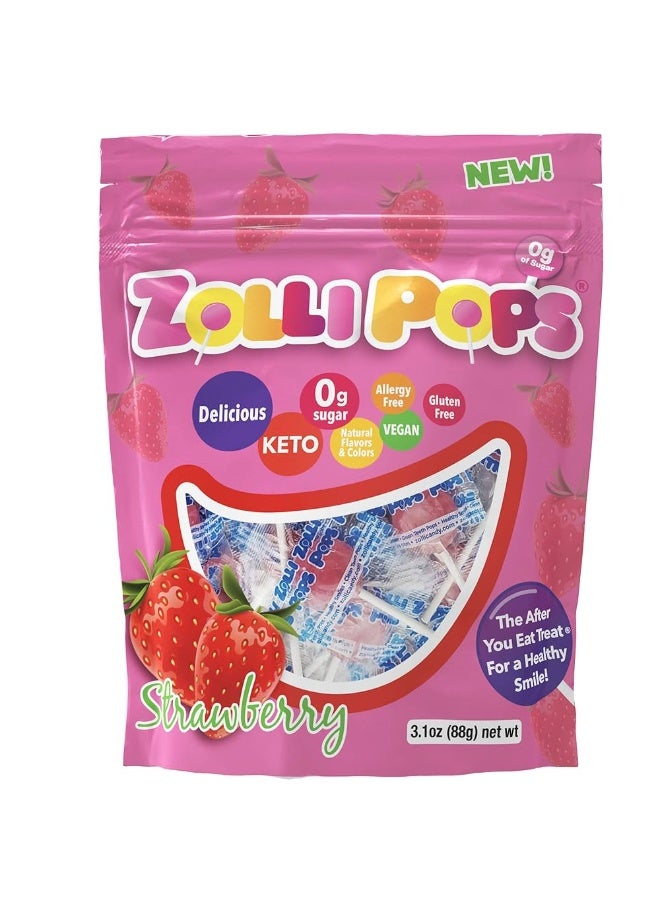 Zollipops Anti-Cavity Lollipops – Strawberry Flavor, Sugar-Free, 3.1oz, Xylitol Candy for Healthy Teeth, Kids & Adults - Image 1