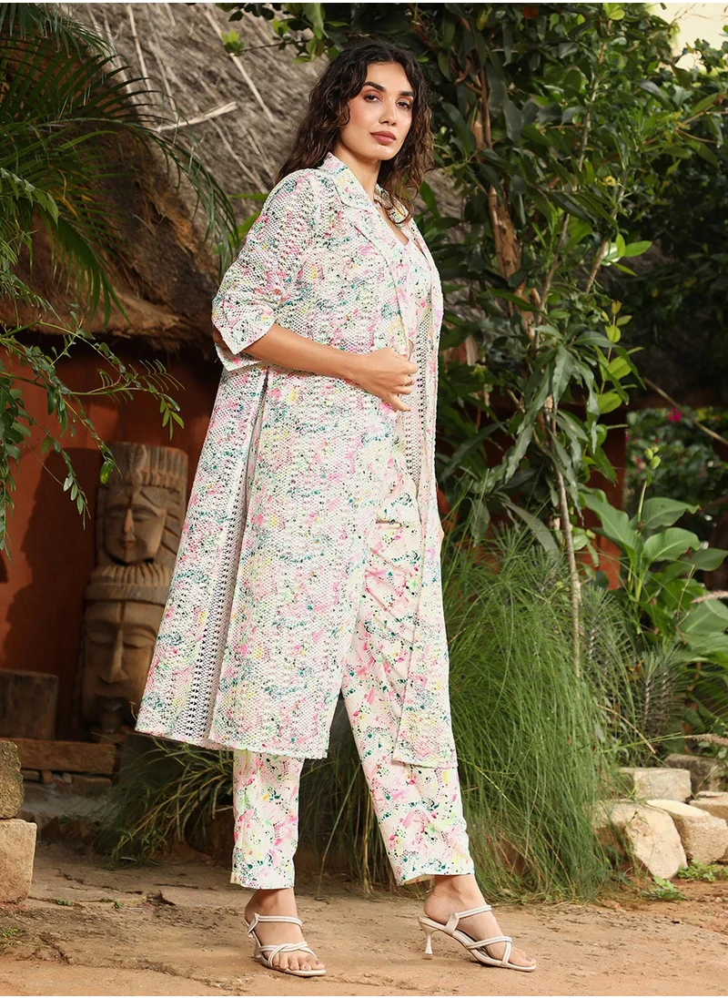 قصة Women's Rose Pink & Off-White Bohemian Flora Co-Ord Set