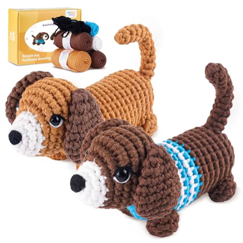 MOREJMTT Crochet Kit for Beginners, Learn to Crochet, Include Easy Knitting Soft Yarn, Step-by-Step Video Tutorial, Hook, Holiday Birthday Gift for Adults (Sausage Dog) - Image 1