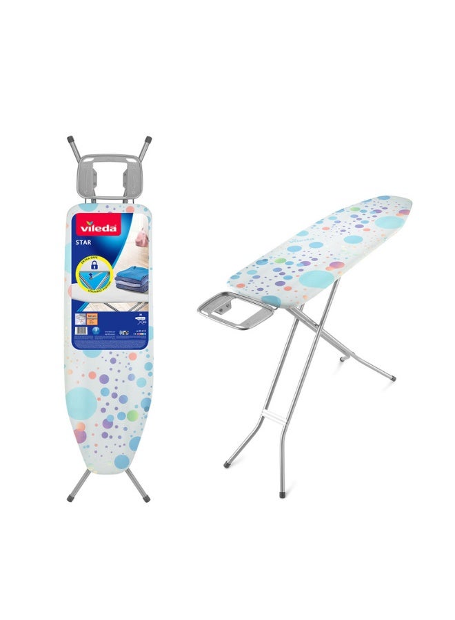 Vileda Ironing Board Star - Smooth and comfortable ironing,Two Layers, Non-Slip Feet- Blue ( 120 x 38 x 90 cm) - Image 1