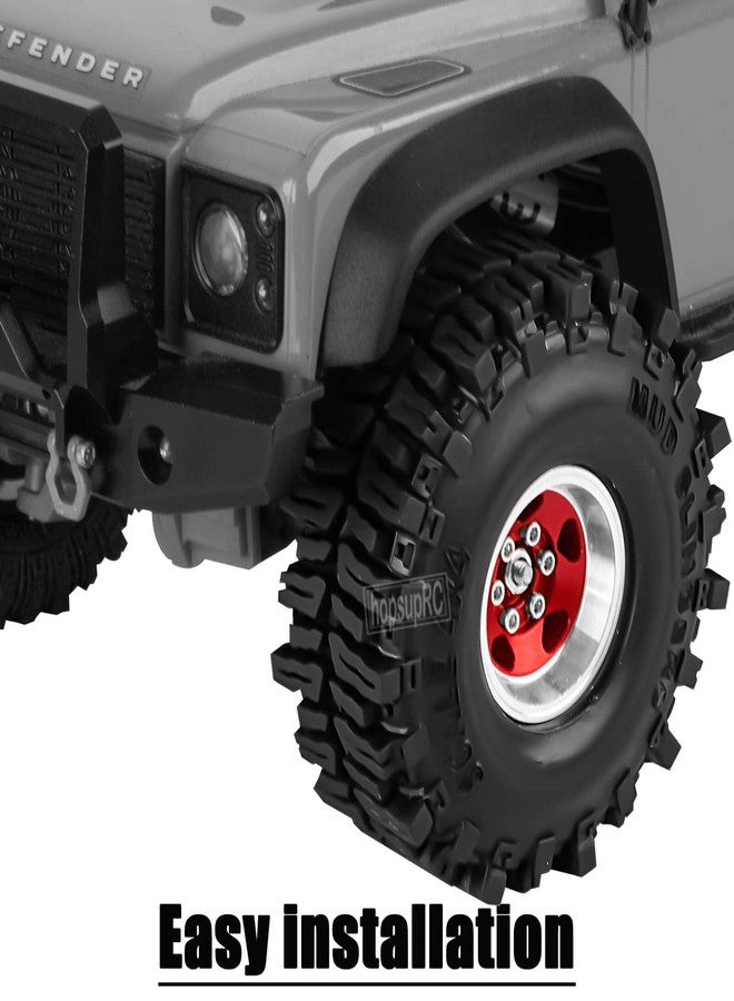 hopsupRC عجلات hopsupRC RC 1.0 لسيارات الزحف التي تعمل بالتحكم عن بعد بمقياس 1/18 و1/24 من طراز TRX4M وSCX24 وFCX24، إطارات شاحنات RC من الألومنيوم مقاس 1.0 بوصة بنظام Beadlock، 4 عجلات RC باللون الأحمر - Image 4