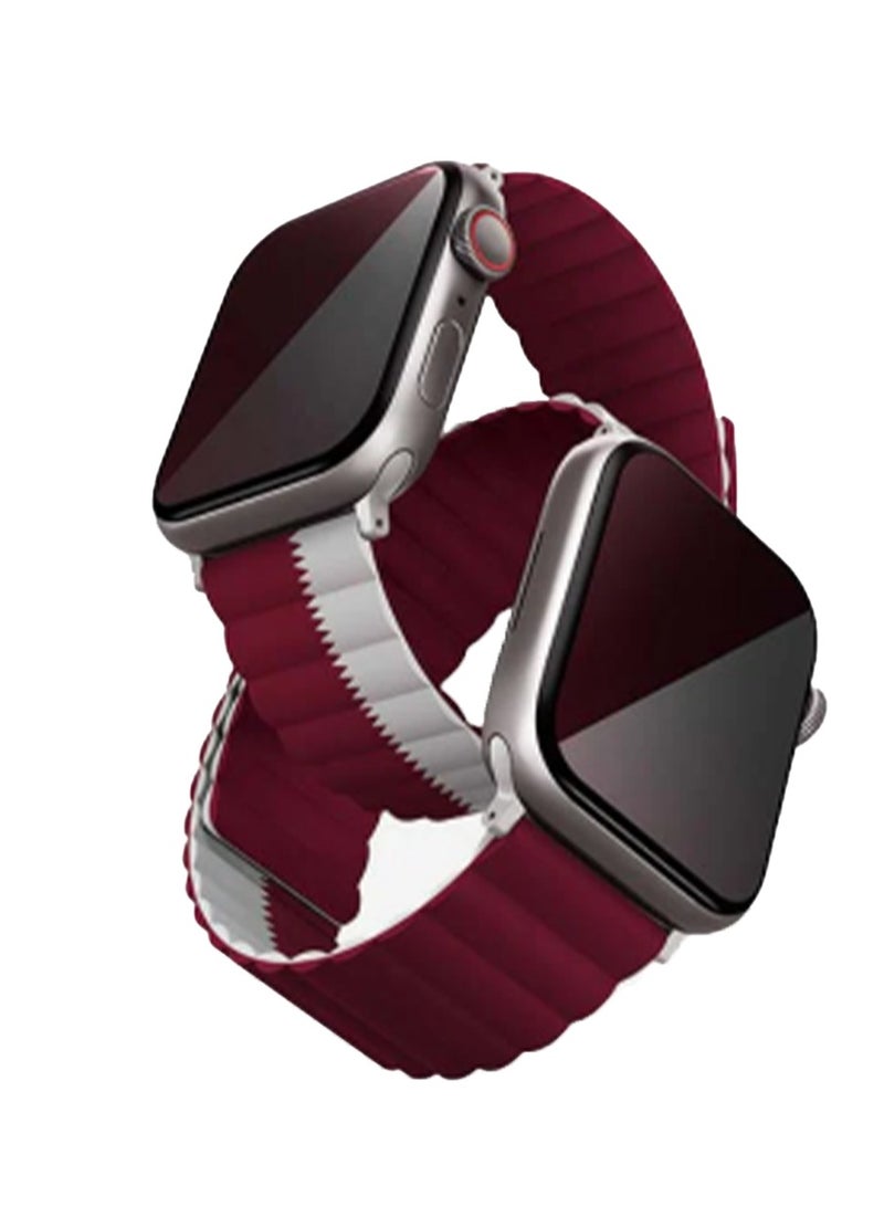 يونيك أشرطة ساعة UNIQ Apple Watch 45MM مغناطيسية عكسية من السيليكون الماروني والأبيض - Image 1