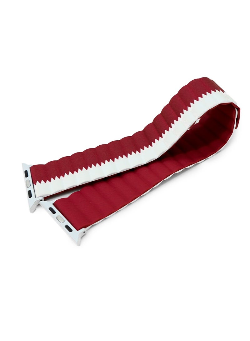 يونيك أشرطة ساعة UNIQ Apple Watch 45MM مغناطيسية عكسية من السيليكون الماروني والأبيض - Image 2