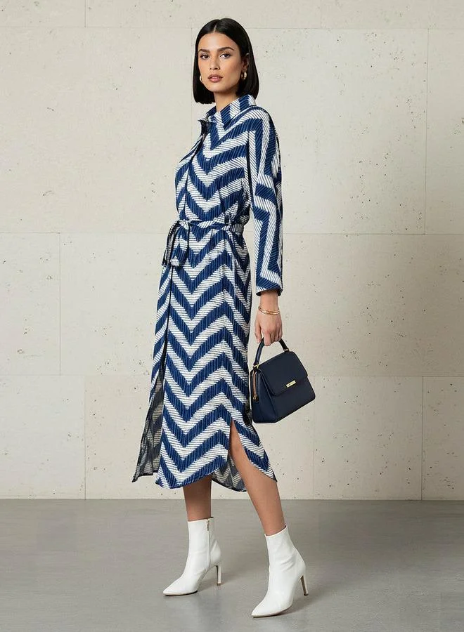 Splash FAV Printed Cotton Workwear Dress with High-Low Hemline