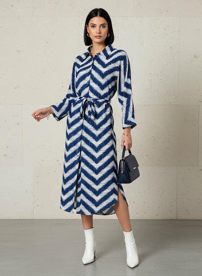 Splash FAV Printed Cotton Workwear Dress with High-Low Hemline - Image 1