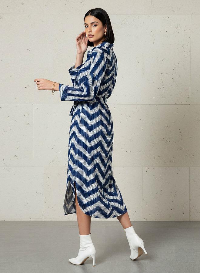 Splash FAV Printed Cotton Workwear Dress with High-Low Hemline - Image 3