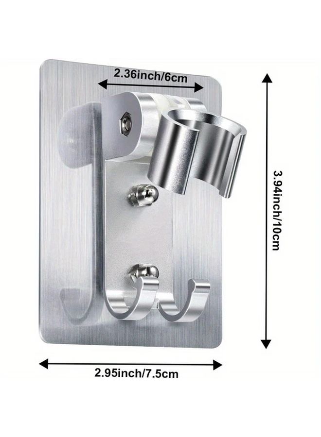 Strong Adhesive Shower Head Holder Adjustable Wall Mount With 2 Hooks No Drilling Required Silvery 2pcs - Image 3