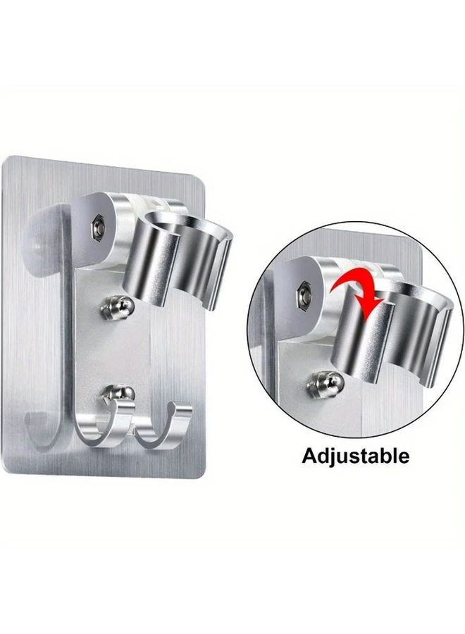 Strong Adhesive Shower Head Holder Adjustable Wall Mount With 2 Hooks No Drilling Required Silvery 2pcs - Image 4