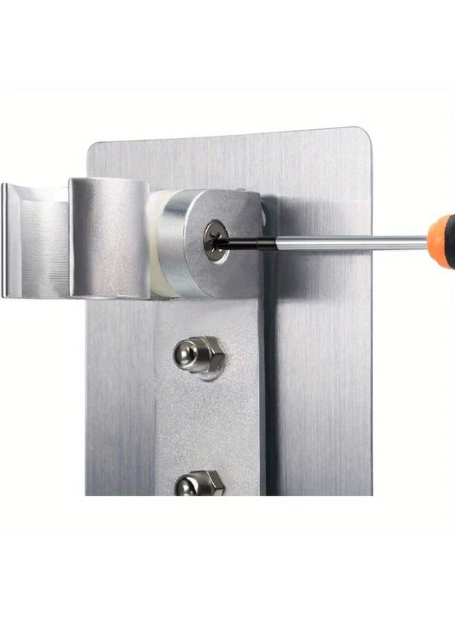 Strong Adhesive Shower Head Holder Adjustable Wall Mount With 2 Hooks No Drilling Required Silvery 2pcs - Image 5