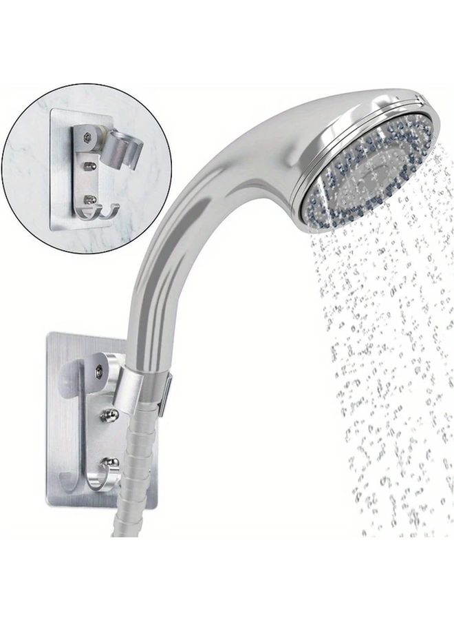 Strong Adhesive Shower Head Holder Adjustable Wall Mount With 2 Hooks No Drilling Required Silvery 2pcs - Image 1