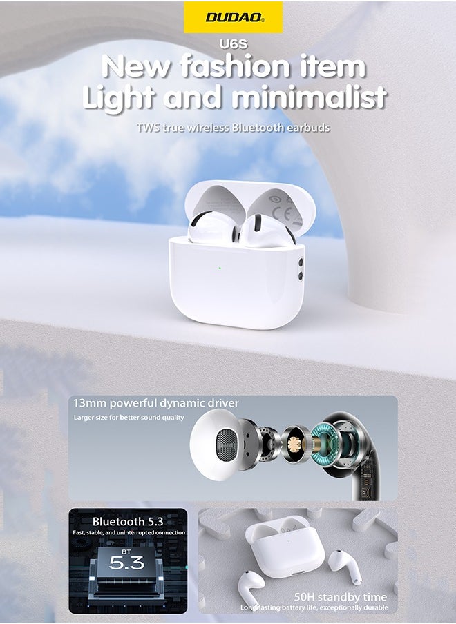 DUDAO U6S Bluetooth Earphones, True Wireless Earbuds, Hi-Fi Sound, Bluetooth 5.3, 50 Hours Battery Life, Ultra-Light 4g  - Image 2