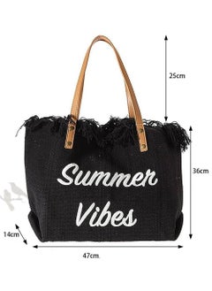 SamoDani Summer Vibes Cotton Tote Bag Shoulder bag for Women, Travel Beach Tassel Gift, Large Capacity  - Image 2