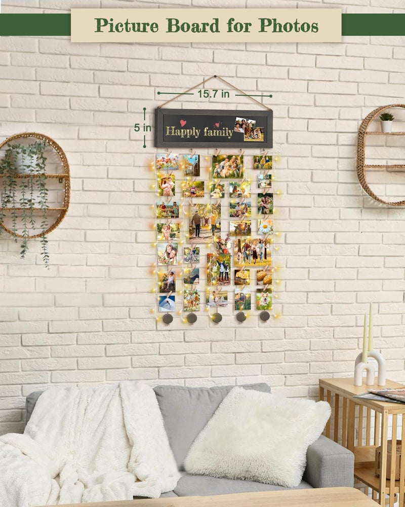 Bikoney Picture Frames Collage Photo Hanging Display Picture Board Wood Rustic Frames for Wall Decor with Blackboard and 30 Clips Weathered Grey - Image 4