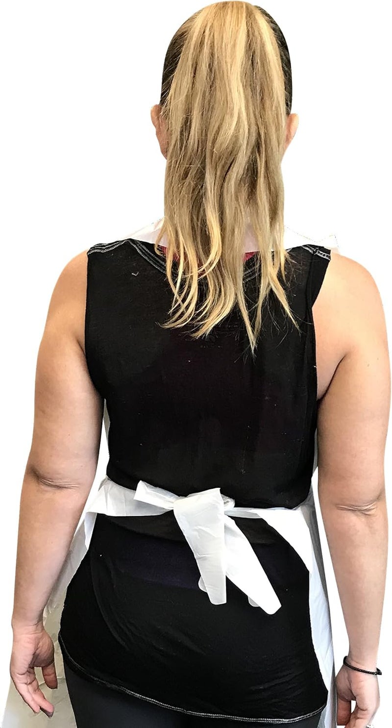KingSeal Disposable Poly Aprons, 28"x46", 0.8 mils thick, Individually Packed, White, Bib Style - Image 1