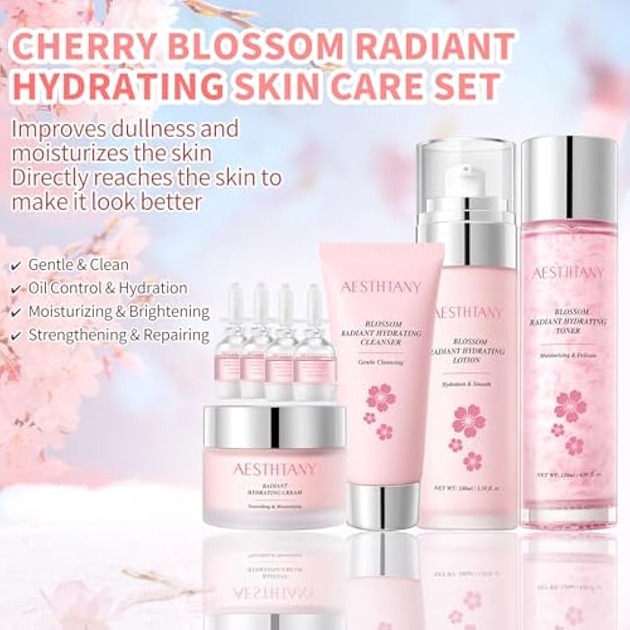AESTHTANY Skin Care Set For Women Moisturizing Rejuvationg Cherry Blossom Skin Care For Women Daily Skin Care Routine(8 Piece Set) - Image 2