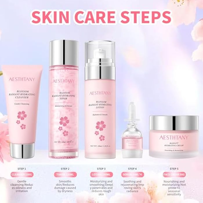 AESTHTANY Skin Care Set For Women Moisturizing Rejuvationg Cherry Blossom Skin Care For Women Daily Skin Care Routine(8 Piece Set) - Image 5