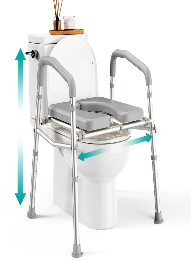 PELEGON Raised Toilet Seat with Handles (400lb) - Adjustable Height & Width Toilet Chair with Arms, Toilet Riser with Handles, Toilet Chair Over Toilet, Handicap Toilet Seat for Elderly (Grey) - Image 1