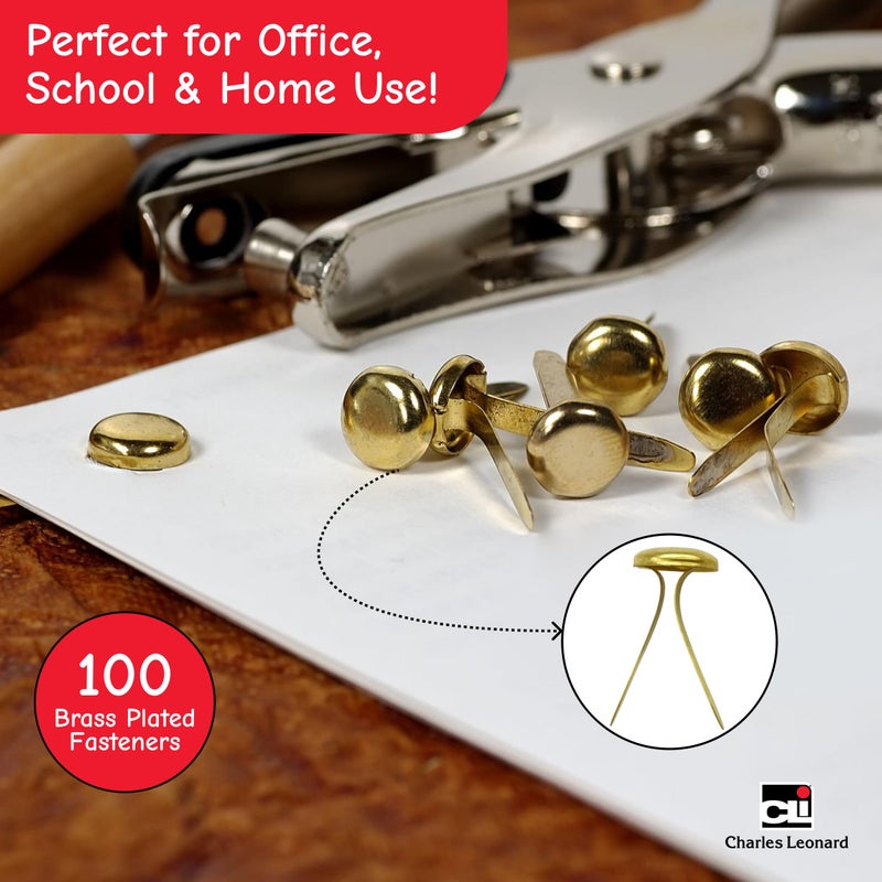 Charles Leonard Fasteners, Round Head, Brass Plated, 1 Inch Shank, 10 MM Head, 100-Pack (4R-BP) - Image 3