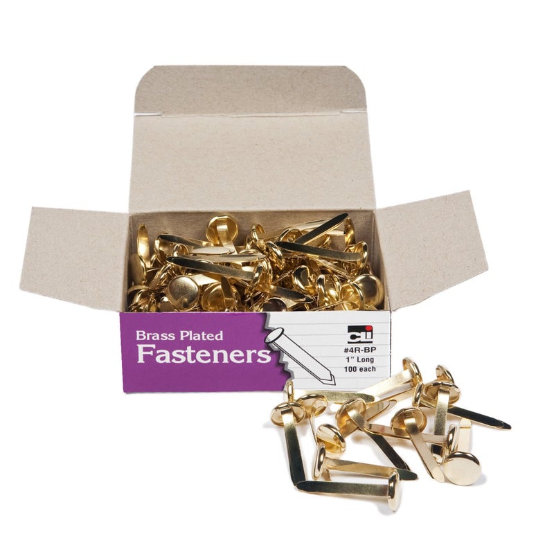 Charles Leonard Fasteners, Round Head, Brass Plated, 1 Inch Shank, 10 MM Head, 100-Pack (4R-BP) - Image 1