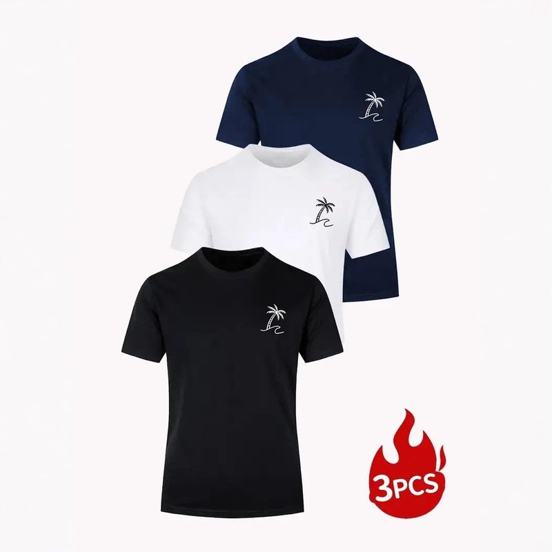 20253-Piece Set Of European Size Men'S T-Shirts, Solid Color Knitted Bird'S-Eye Fabric, Breathable, Round Neck, Short Sleeves, Bulk Order With Custom Printing - Image 3