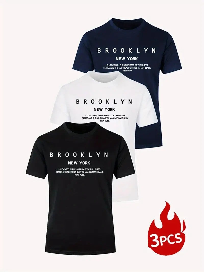 20253-Piece Set Of European Size Men'S T-Shirts, Solid Color Knitted Bird'S-Eye Fabric, Breathable, Round Neck, Short Sleeves, Bulk Order With Custom Printing - Image 1