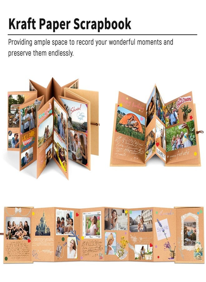 Mauproy 6 x 8 Inch Small Scrapbook Album with Brown Pages, Stretchable Folding Photo Album with DIY Accessories Kit, Hardcover Memory Book Accordion Adventure Scrapbook - Image 4