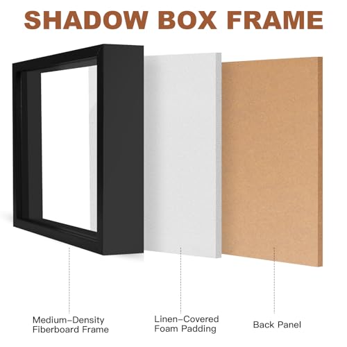Ninsula 8x8 Shadow Box, Shadow Box Frame with Soft Linen Back - Push 12PCS Pins Included, 3D Picture Display Cases Box for Flowers, Tickets, Souvenirs, Photographs, Handicrafts (Black) - Image 3