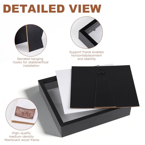 Ninsula 8x8 Shadow Box, Shadow Box Frame with Soft Linen Back - Push 12PCS Pins Included, 3D Picture Display Cases Box for Flowers, Tickets, Souvenirs, Photographs, Handicrafts (Black) - Image 4