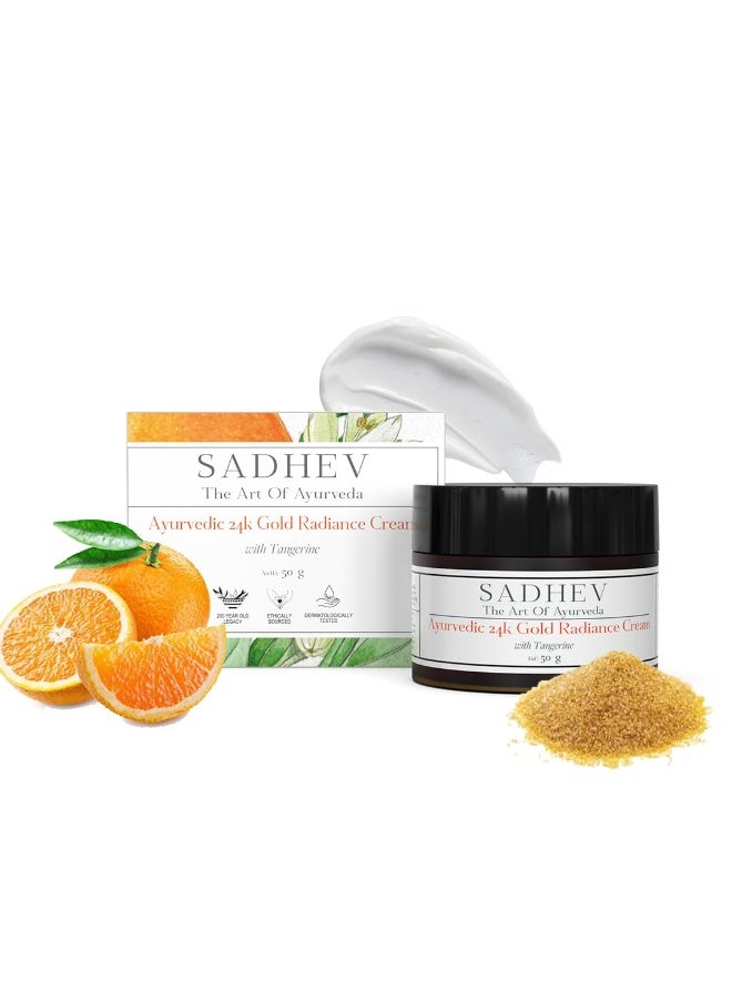 Sadhev Ayurvedic 24K Gold Radiance Cream With Goodness Of Swarna Bhasma And Tangerine for Deeply Nourishes, Hydrates And Dark Spots 50 gm - Image 1