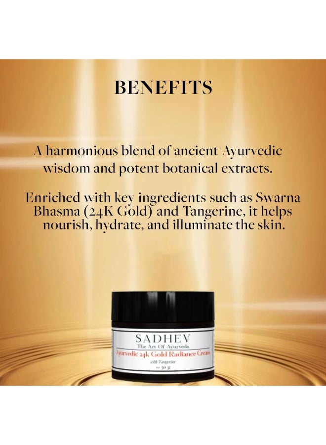 Sadhev Ayurvedic 24K Gold Radiance Cream With Goodness Of Swarna Bhasma And Tangerine for Deeply Nourishes, Hydrates And Dark Spots 50 gm - Image 4