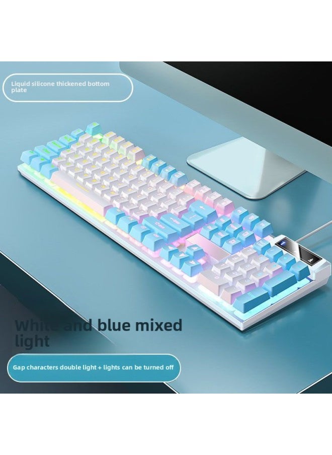 Generic - Mechanical Feel Game Backlit E-sports Office USB External Full-size Blue And White Double White Wired Keyboard-Color:White And Blue Two-color-color Light Keyboard [personalized Dual-piece]-single Keyboard [one-year Warranty] + E-sports Mouse - Image 1