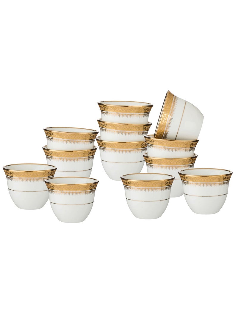 Squalo 12-piece luxury porcelain Arabic coffee cup set – white with gold rim and pattern – with a luxurious gift box – suitable for hospitality and gatherings - Image 2