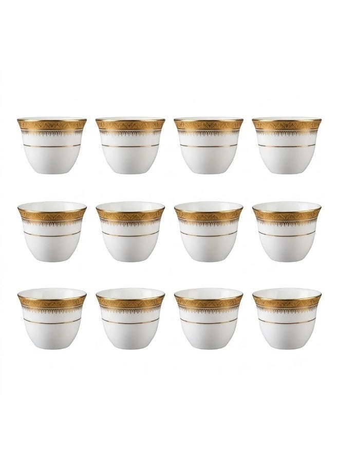 Squalo 12-piece luxury porcelain Arabic coffee cup set – white with gold rim and pattern – with a luxurious gift box – suitable for hospitality and gatherings - Image 3