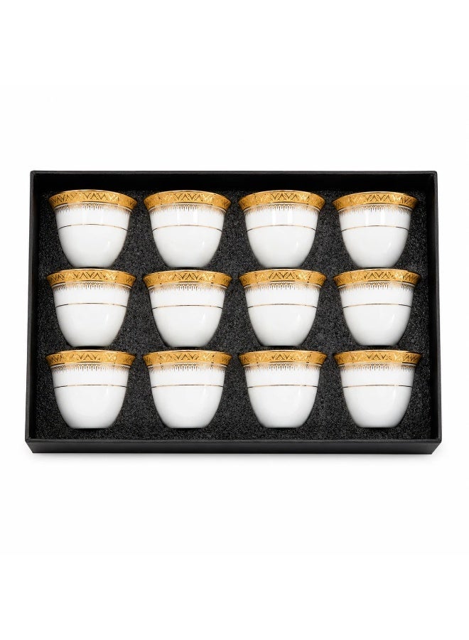 Squalo 12-piece luxury porcelain Arabic coffee cup set – white with gold rim and pattern – with a luxurious gift box – suitable for hospitality and gatherings - Image 4